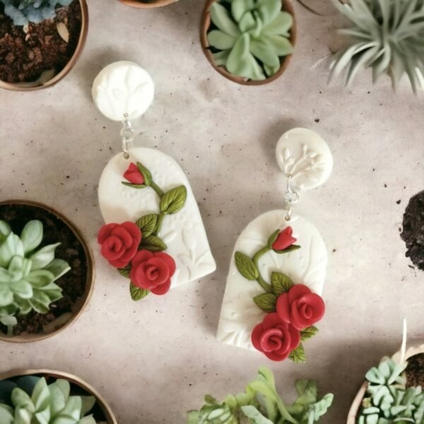 Boucles d'oreilles Tableau aux roses rouges