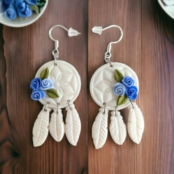 Boucles d'oreilles Attrape rêves blanc et bleu