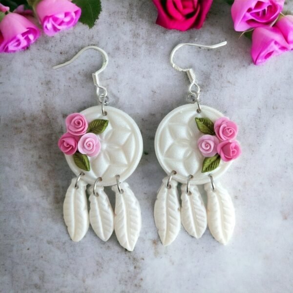 Boucles d'oreilles Attrape rêves blanc rose