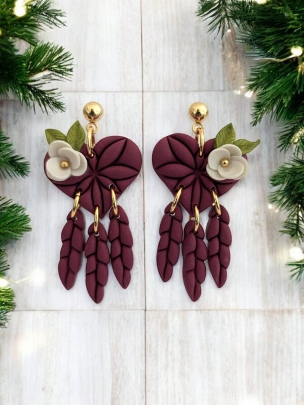 Boucles d’oreilles Coeur attrape rêves bordeaux