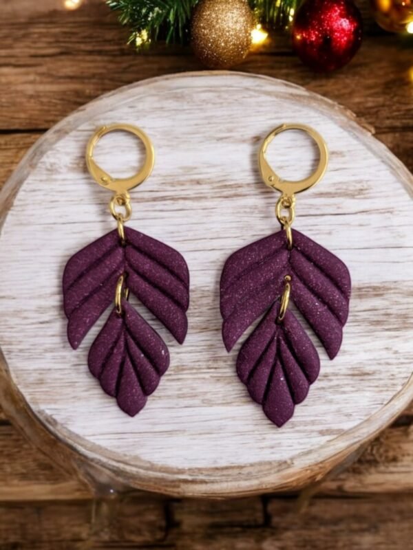 Boucles d'oreilles Feuilles bordeaux