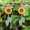 Boucles d'oreilles tournesols avec feuilles
