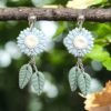 Boucles d'oreilles marguerites bleues et feuille