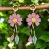 Boucles d'oreilles fleurs pétale et feuille