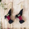 Boucles d'oreilles oiseaux noirs et fleurs rouge