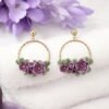 Boucles d'oreilles anneaux torsadés florales mauves