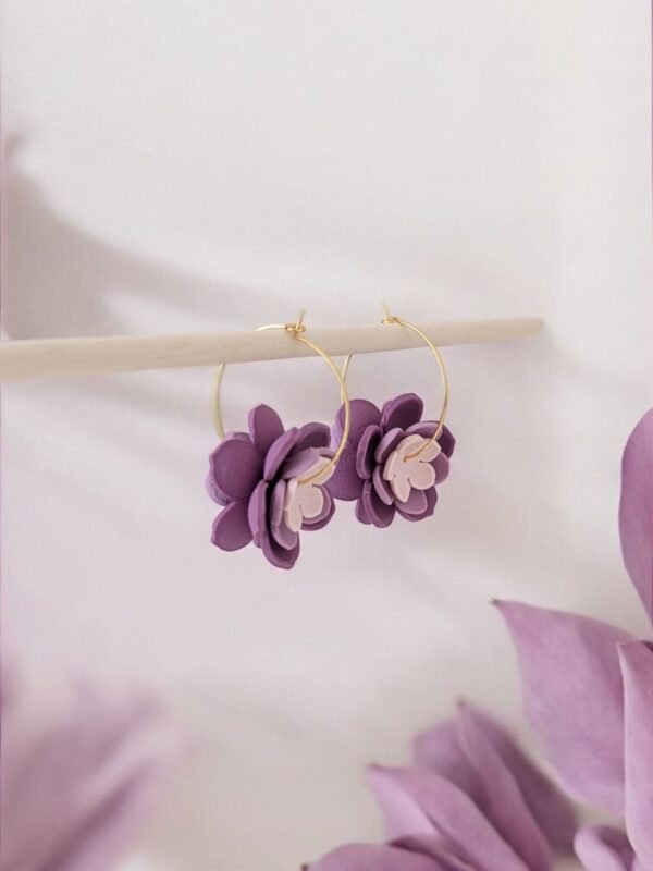 Boucles d'oreilles Créoles Fleurs mauves