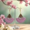 Boucles d'oreilles effet macramé et bois - parme