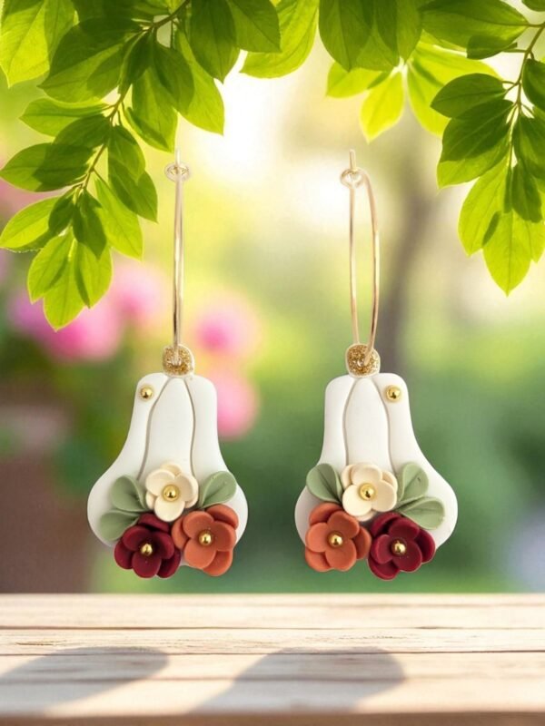 Boucles d'oreilles citrouille longue blanche et ses fleurs