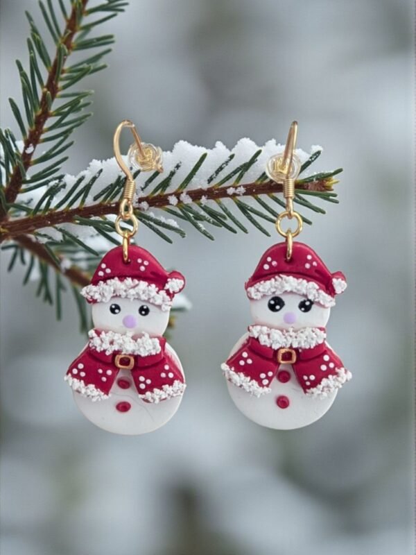 Boucles d'oreilles Bonhomme de neige rouge et blanc