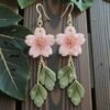 Boucles d'oreilles Fleurs de cerisier et feuille