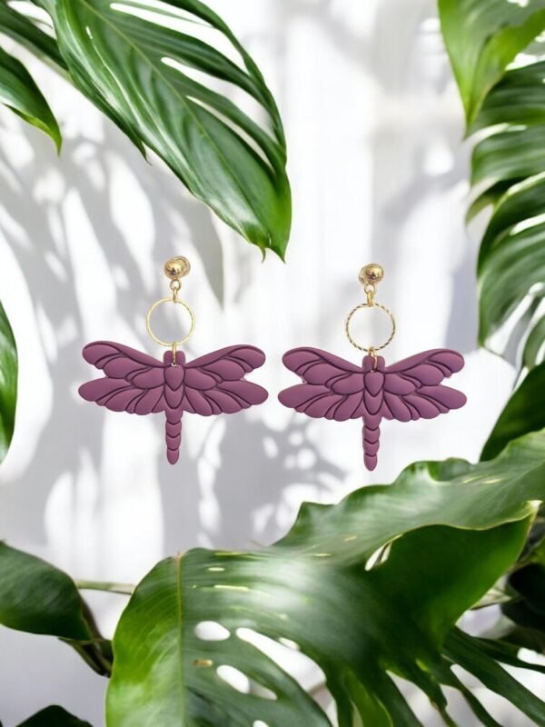 Boucles d'oreilles Libellule Prune