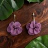 Boucles d'oreilles Créoles dorées et Fleurs mauves