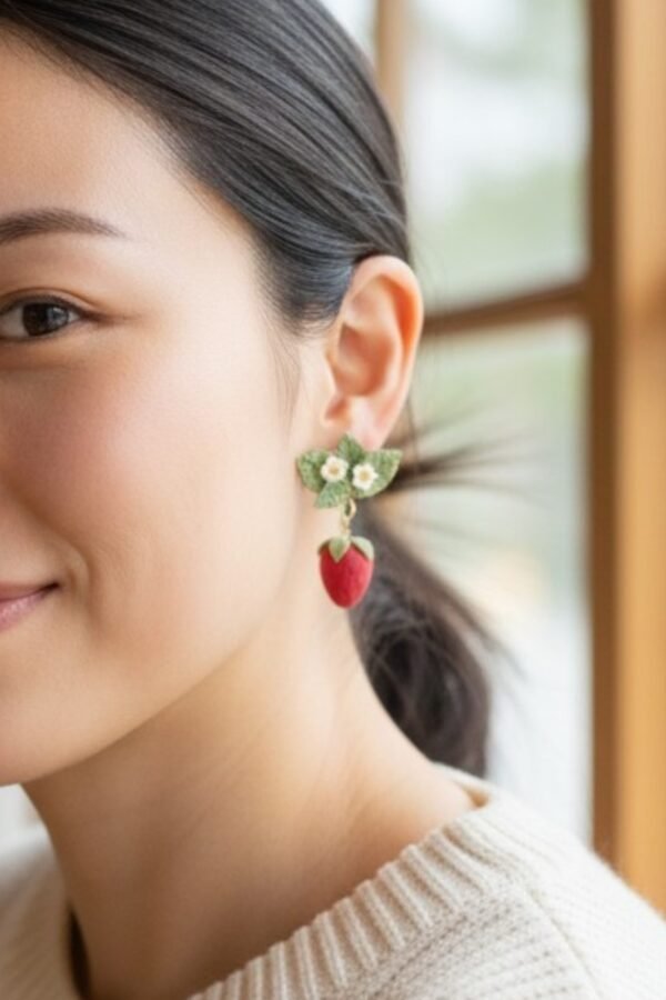 Boucles d'oreilles Fraises et feuilles