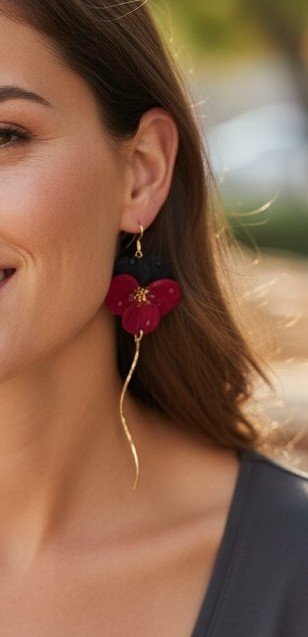 Boucles d'oreilles Capucines noires et rouges