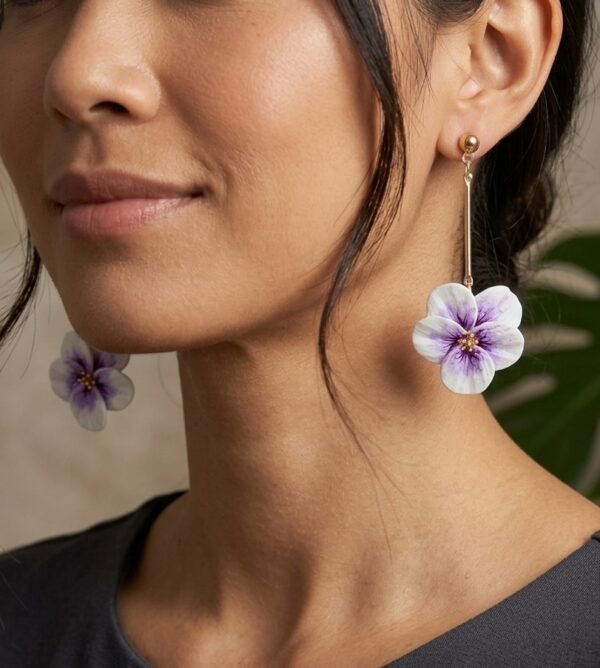1777814234270~2 Boucles d'oreilles Capucines blanches et parme