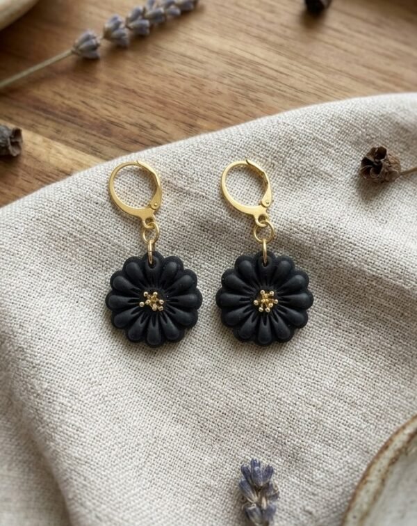 Boucles d'oreilles fleurs noires
