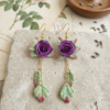 Boucles d'oreilles Rose violet et feuilles