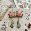 Boucles d'oreilles Rose saumon et feuilles
