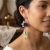 Boucles d'oreilles Rose violet et feuilles