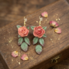 1783343572218 Boucles d'oreilles Roses Saumon et feuilles