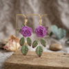 1783344517363 Boucles d'oreilles Roses Mauves et feuilles