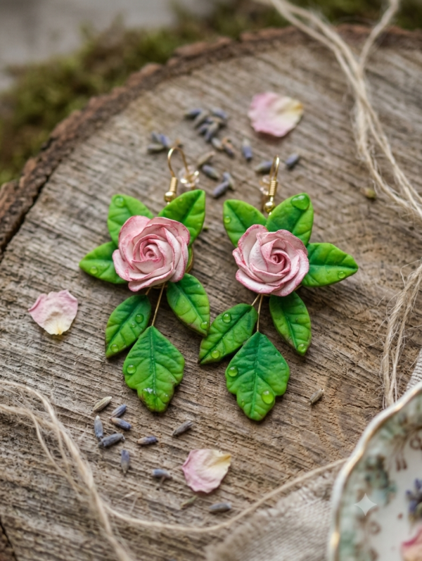 1784018271440 Boucles d'oreilles Roses Roses et feuilles