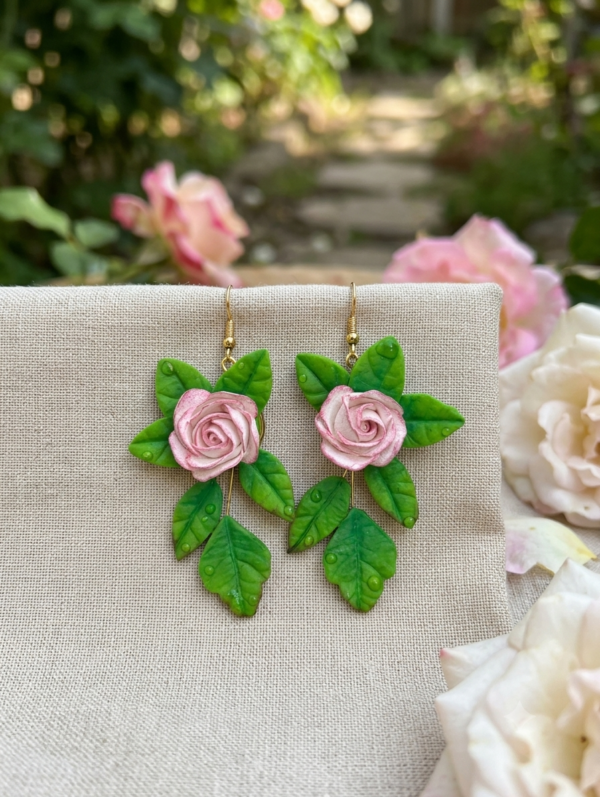 1784018368602 Boucles d'oreilles Roses Roses et feuilles