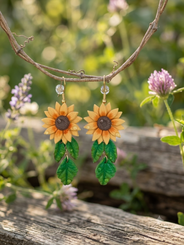 1784369825799 Boucles d'oreilles Tournesols et feuilles