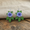 Boucles d'oreilles Roses dégradé violet et feuilles